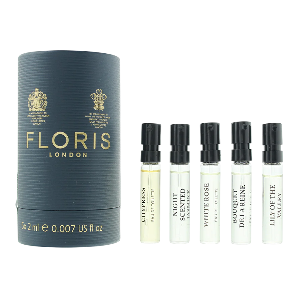 68fe44489887c1761494088-1 Discovery Collection Set Floris Of London: White Rose, Eau De Toilette, For Women, 2 ml *Vial + Night Scented Jasmine, Eau De Toilette, Unisex, 2 ml *Vial + Chypress, Eau De Toilette, Unisex, 2 ml *Vial + Lily Of The Valley, Eau De Toilette, For Women, 2 ml *Vial + Bouquet De La Reine, Eau De Toilette, Unisex, 2 ml *Vial – Image 1