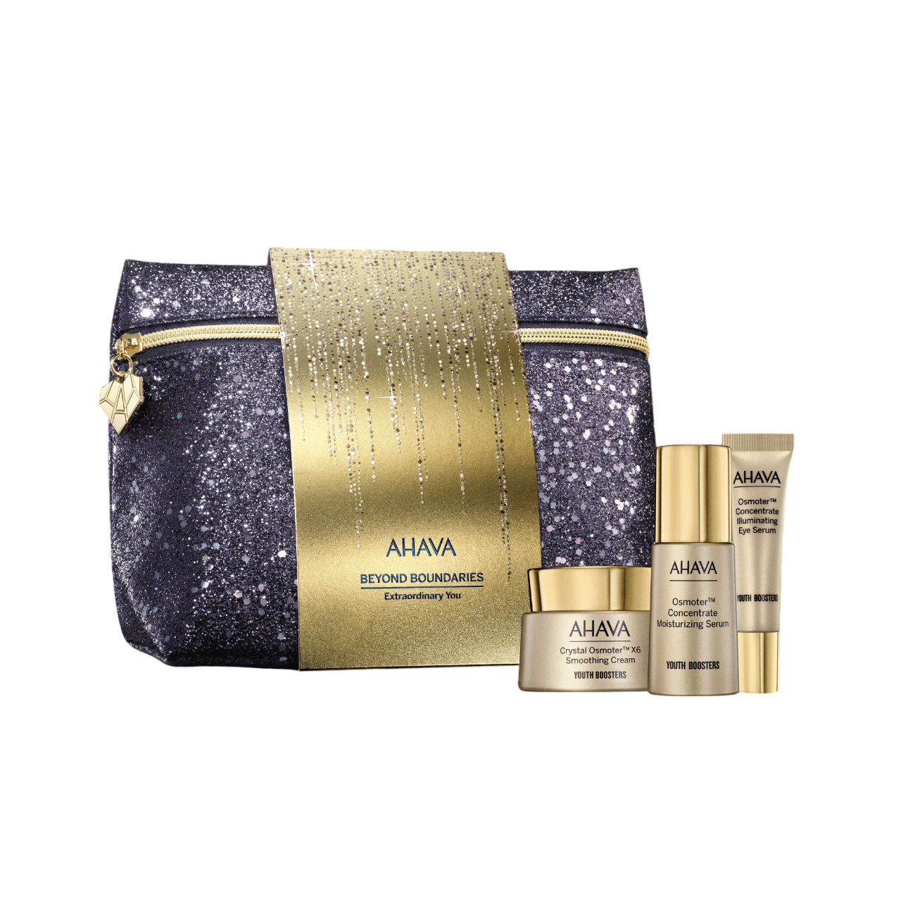 extraordinary-you-set-ahava-crystal-osmoter-x6-smoothing-cream-for-face-50-ml-osmoter-concetrate-illuminating-eye-serum-15-ml-osmoter-concetrate-moist Extraordinary You Set Ahava: Crystal Osmoter X6, Smoothing, Cream, For Face, 50 ml + Osmoter Concetrate, Illuminating, Eye Serum, 15 ml + Osmoter Concetrate, Moisturising, Serum, For Face, 30 ml + Ahava, GWP Textile Pouch – Image 1