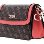 Guess, Camy, Synthetic Leather, 4G Logo, Textile Crossbody Bag, Coral/Brown, For Women