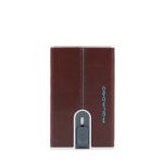 Piquadro, Blue Square, Leather Card Holder, Square Sliding System with Money Clip, PP5358B2R, Mahogany, For Men
